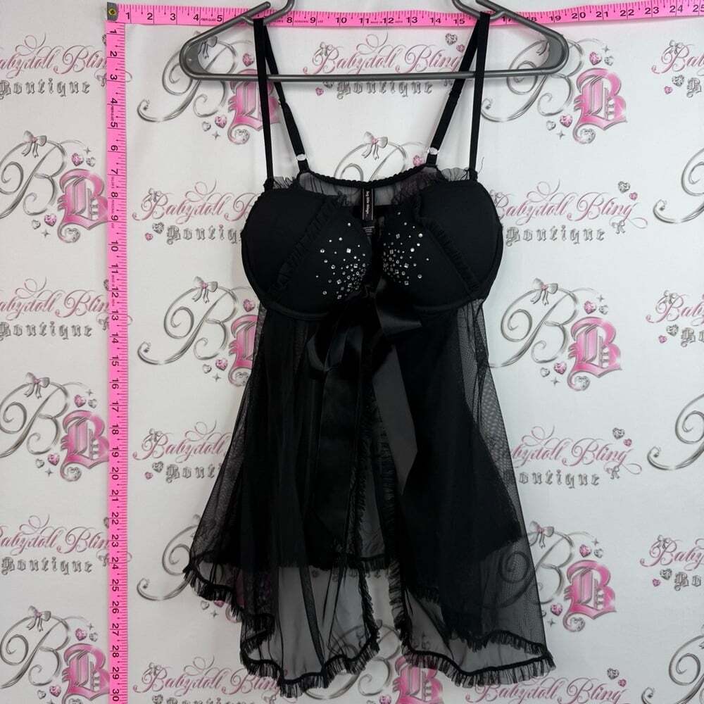 Victoria's Secret sexy little things Black Sheer Babydoll with Embellished Cups